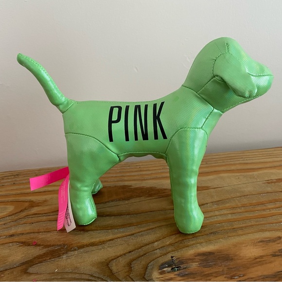 PINK Victoria's Secret Other - Victoria’s Secret metallic vinyl green PINK stuffed dog 6”